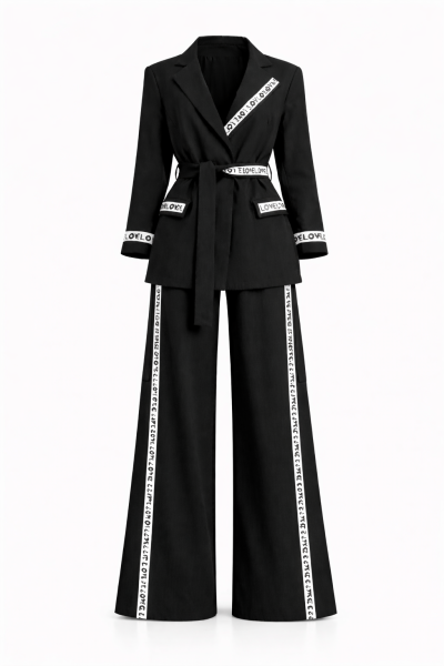 Дизайнерски памучен сет от широк панталон и сако/блейзър със свободен силует
