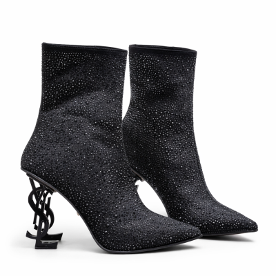 Дамски елегантни боти на ток ''Saint  Laurent'' и черни камъни