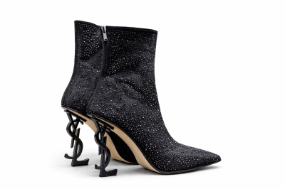 Дамски елегантни боти на ток ''Saint  Laurent'' и черни камъни