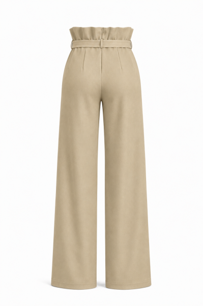 Елегантен широк панталон с висока талия в светъл цвят каки